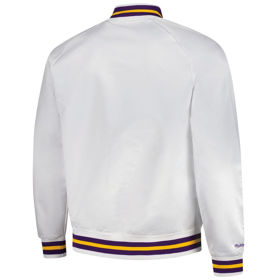 LosAngelesLakersMitchell_NessWhiteHardwoodClassicsThrowbackWordmarkRaglanSatinJacketss