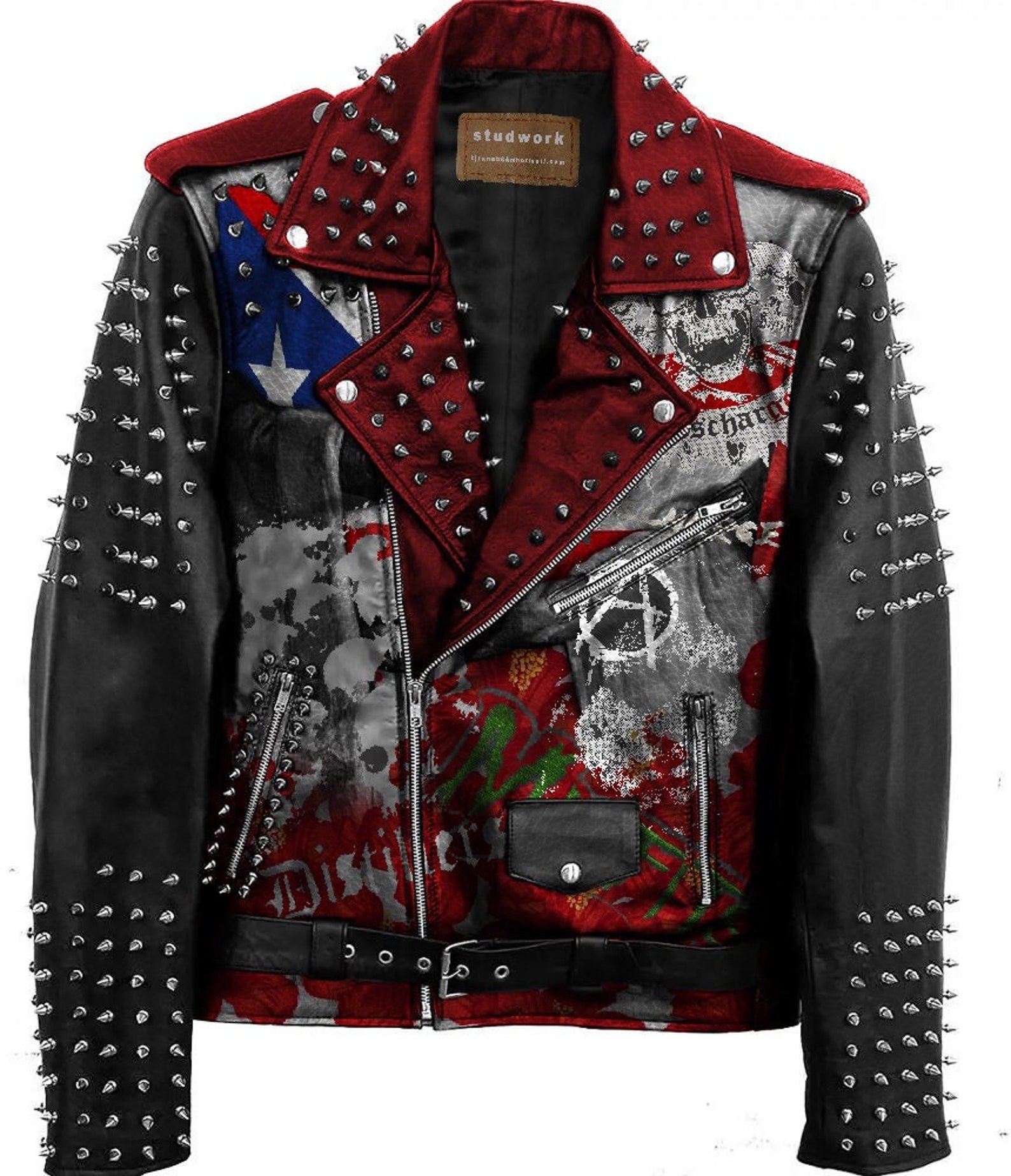 MarilynMonroeOldHollywoodPunkStyleSpikesStudsLeatherJacket