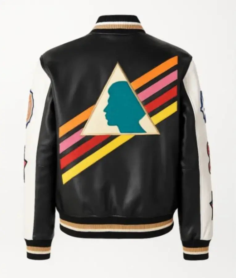 Men’s Multi-Color Triangle Leather Varsity Jacket