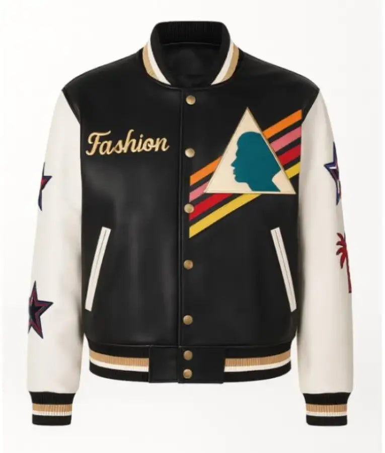 Men’s Multi-Color Triangle Leather Varsity Jacket