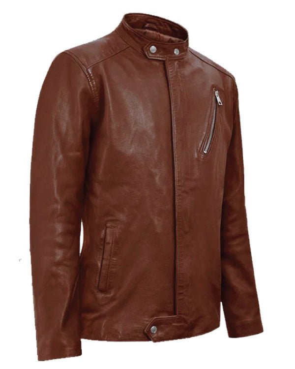 Motored Tan Fashion Boys Riding Biker Leather Jacket