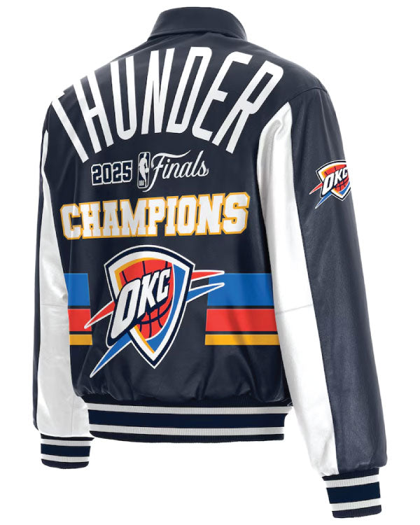 Navy Oklahoma City Thunder JH Design 2025 NBA Finals Champions Leather Jacket