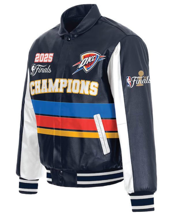 Navy Oklahoma City Thunder JH Design 2025 NBA Finals Champions Leather Jacket