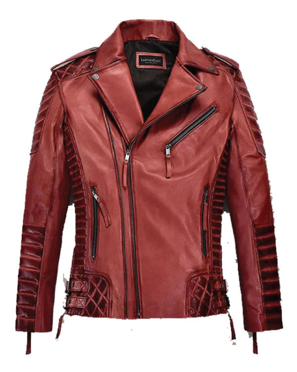 Biker Charles Burnt Red Leather Jacket