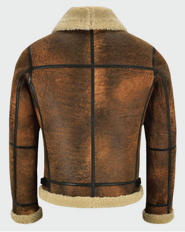 Distressed Brown Leather Shearling Jacket
