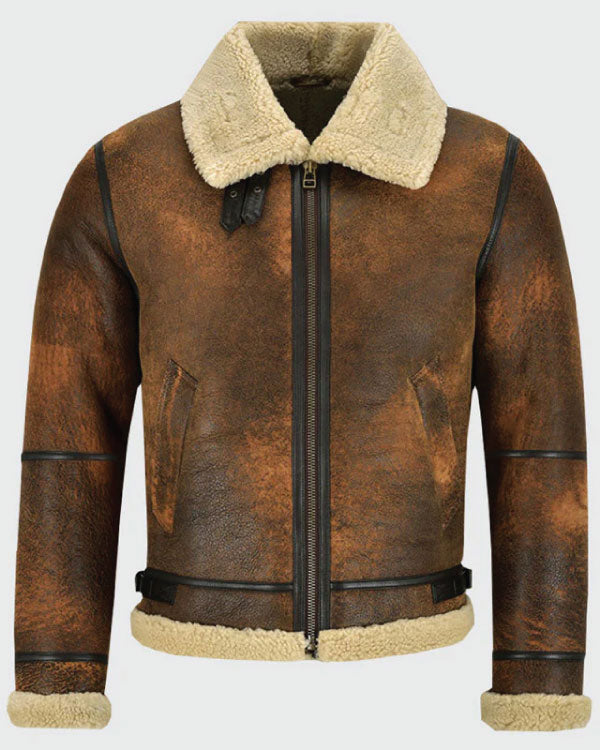 Distressed Brown Leather Shearling Jacket