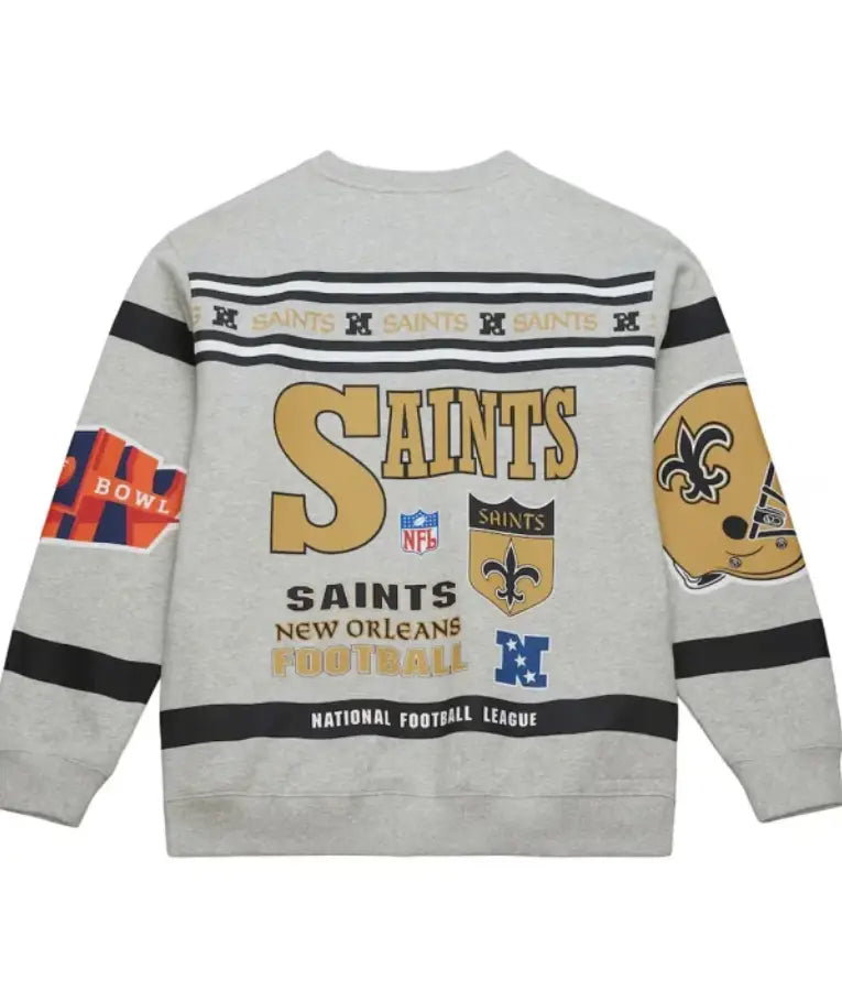 New Orleans Saints Heather Gray All Over Print Vintage Sweatshirt