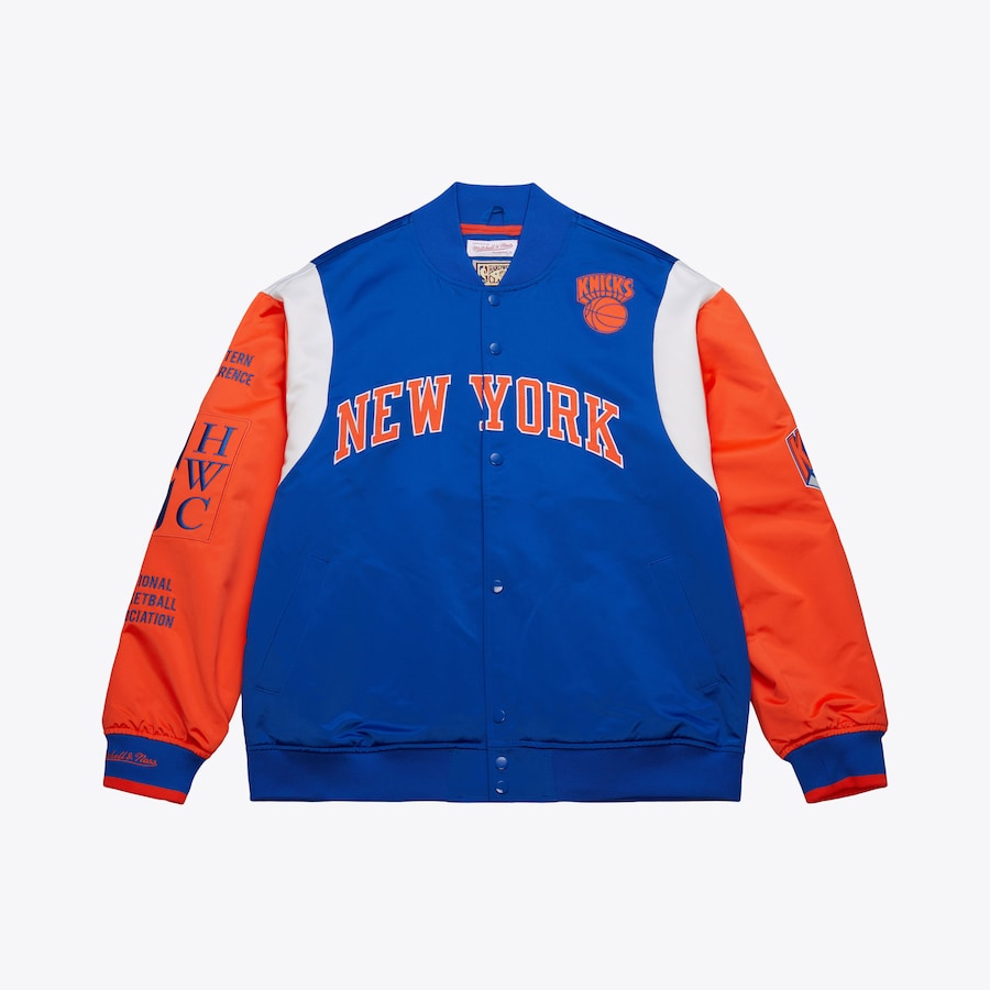 NewYorkKnicksHardwoodClassicsTeamOriginsSatinVarsityJacket