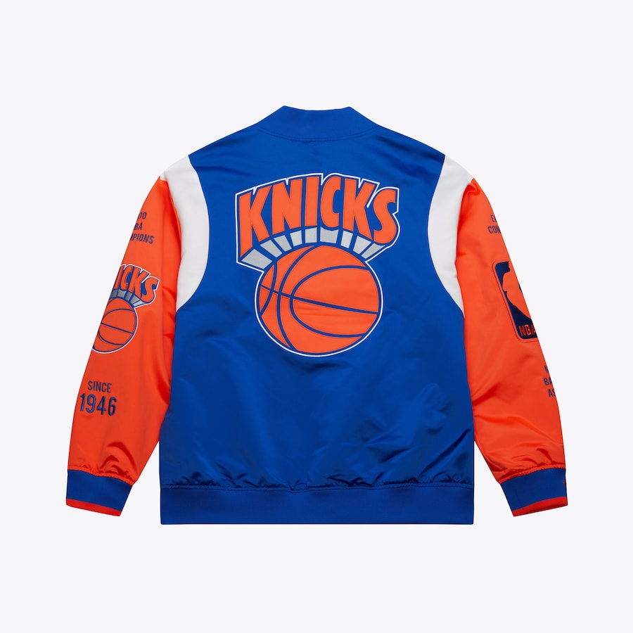 NewYorkKnicksHardwoodClassicsTeamOriginsSatinVarsityJackets