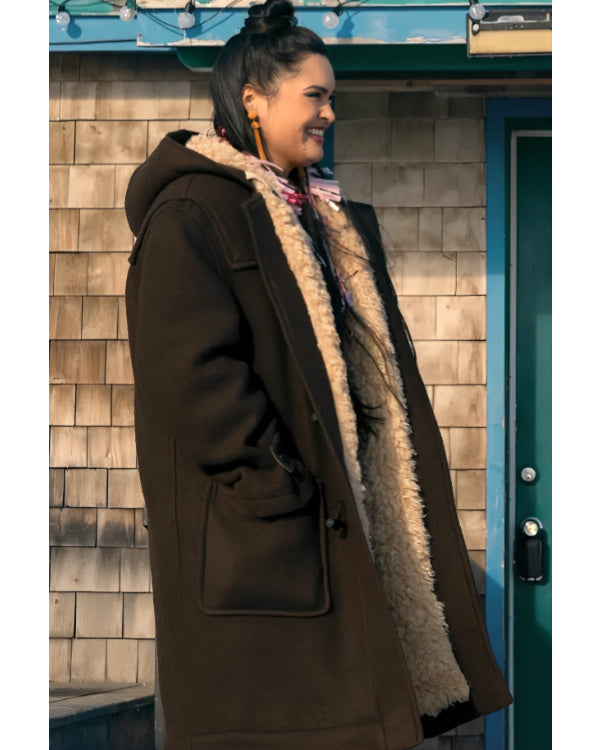 North of North Anna Lambe Brown Wool Shearling Coat