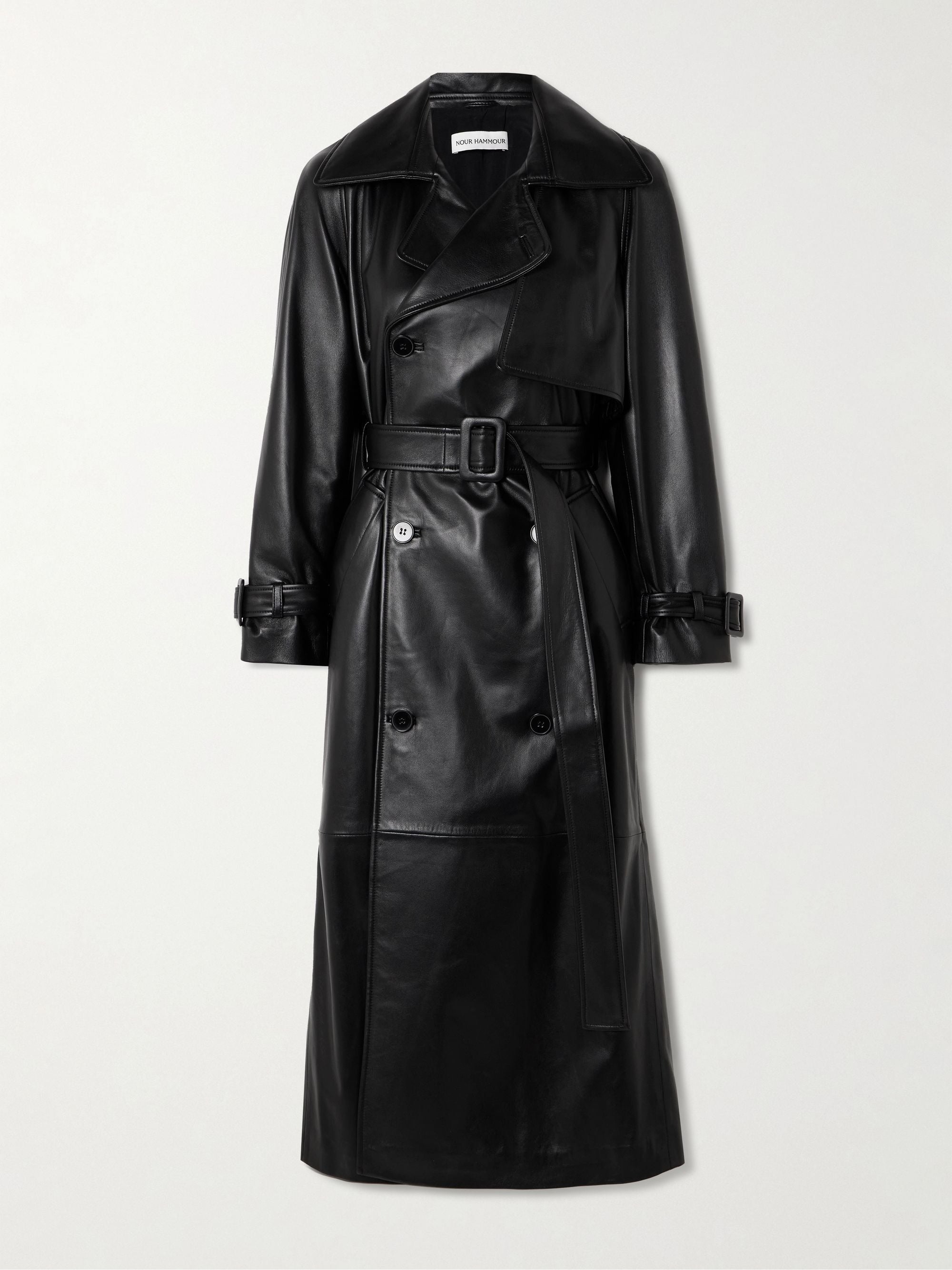 Nour Hammour Henri Belted Leather Trench Coat