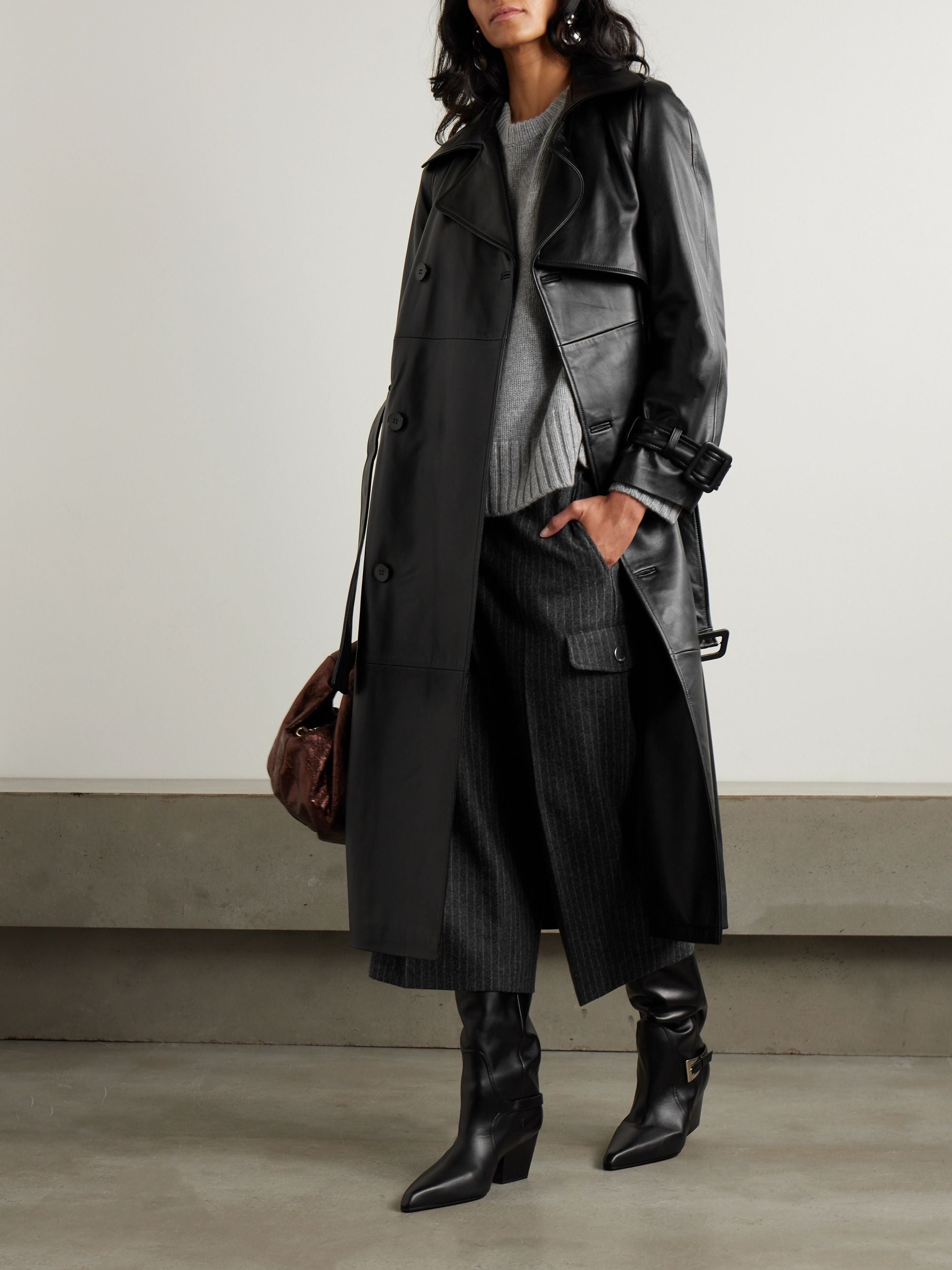 Nour Hammour Henri Belted Leather Trench Coat