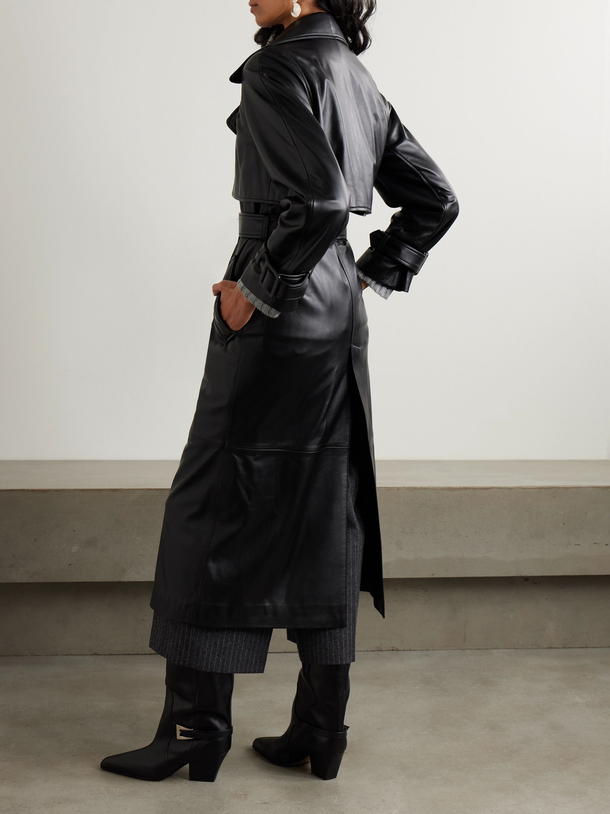 Nour Hammour Henri Belted Leather Trench Coat