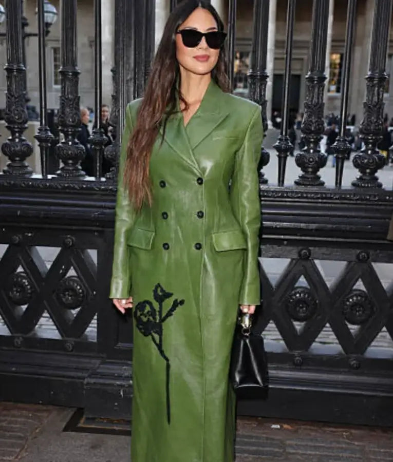Olivia Munn 2025 LFW Erdem Show Green Long Coat