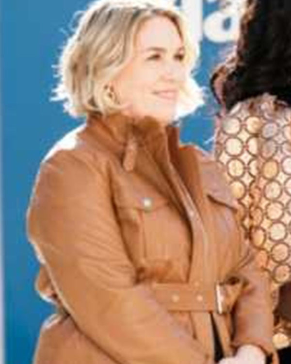 On Brand with Jimmy Fallon Emily Trent Brown Leather Jacket