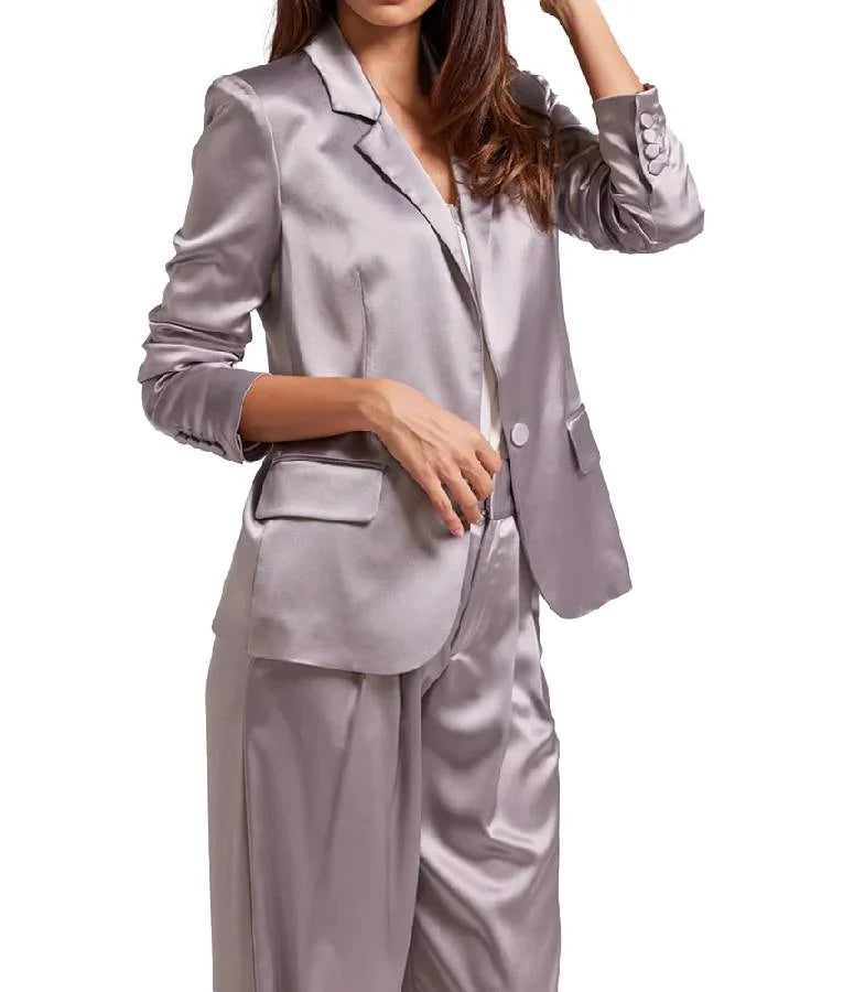 One Buttoned Grayish Pink Satin Blazer