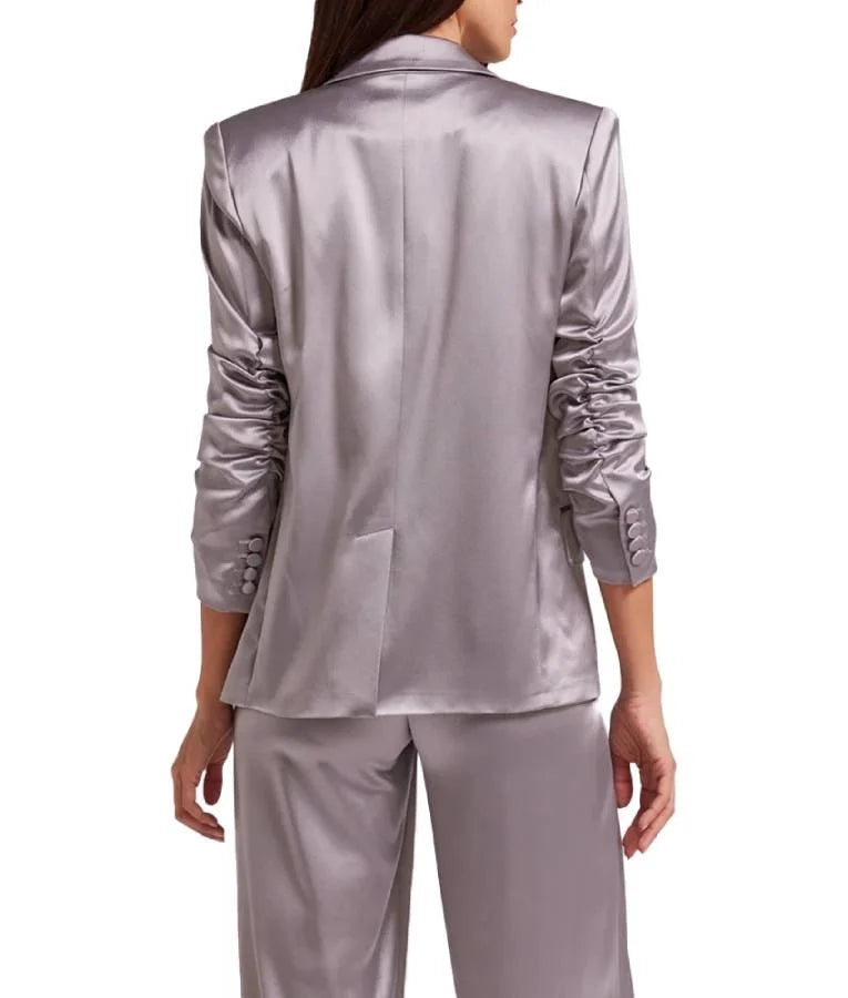 One Buttoned Grayish Pink Satin Blazer