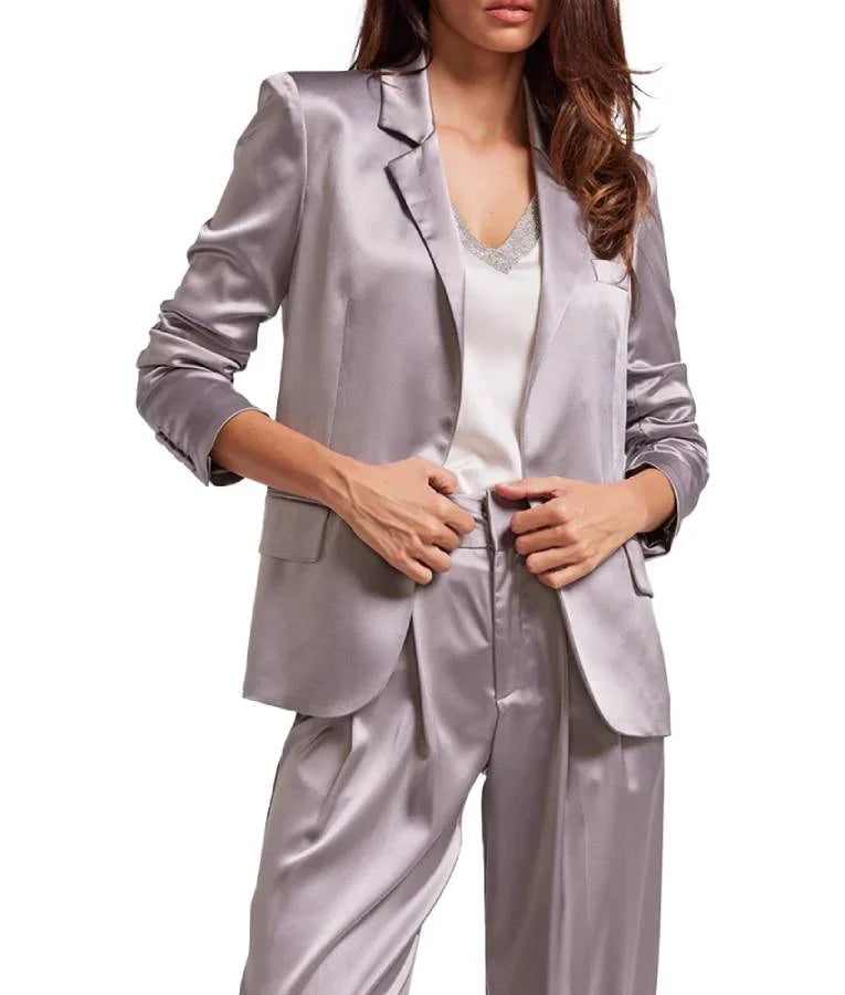 One Buttoned Grayish Pink Satin Blazer
