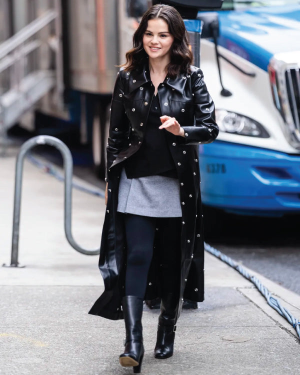 Only Murders In The Building Selena Gomez's Studded Faux Leather Coat