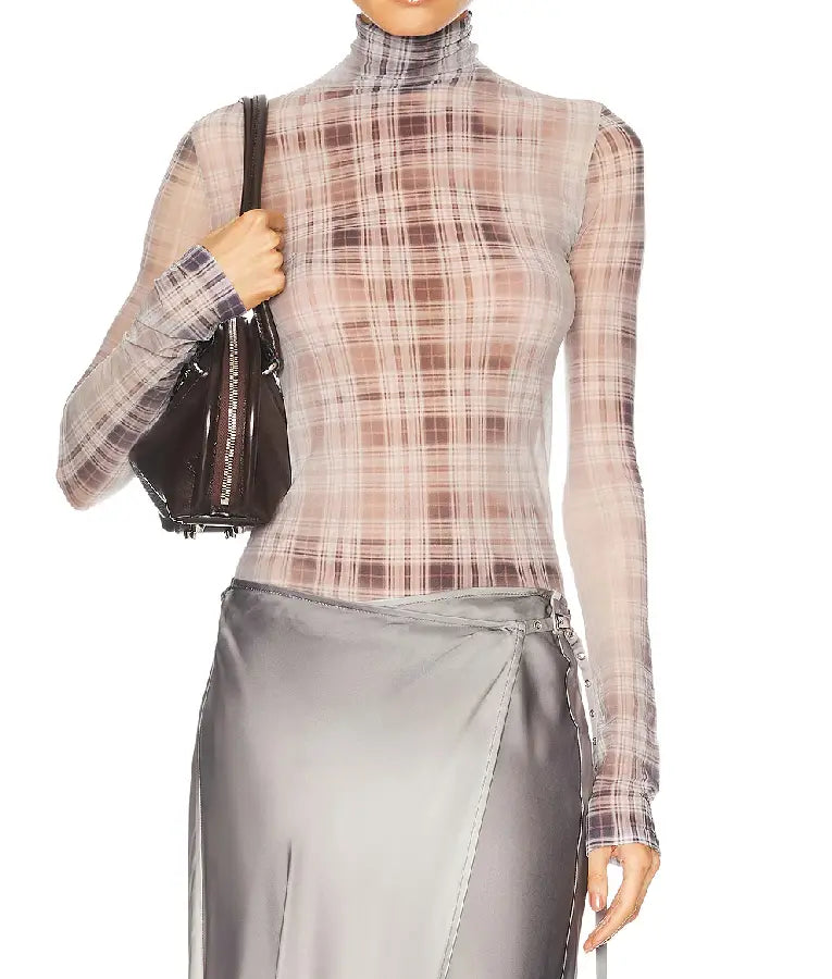 Only Murders In The Building S05 Selena Gomez Plaid Turtleneck Top