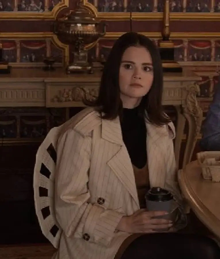 Only Murders in the Building Selena Gomez Pinstriped Trench Coat