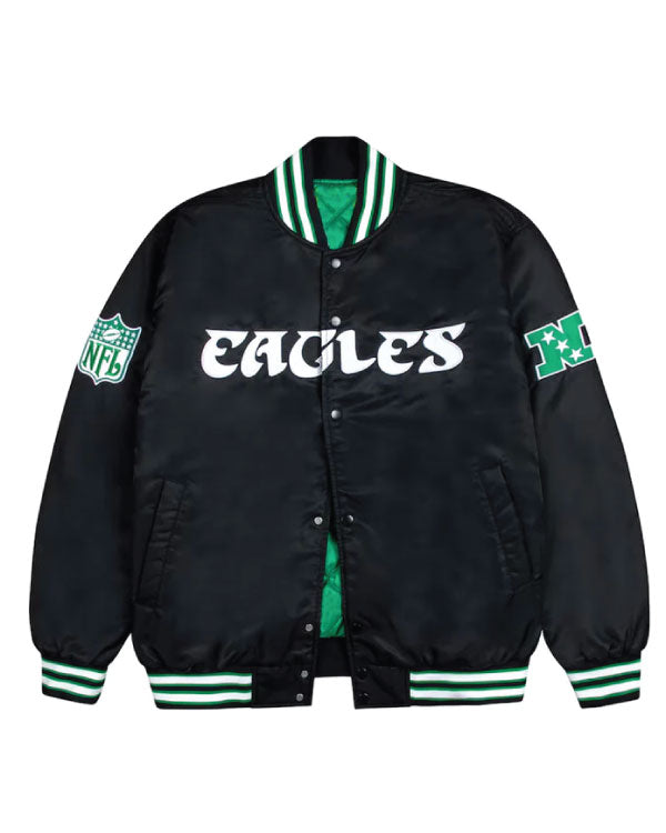 Philadelphia Eagles Green and White Rib Bomber Black Jacket
