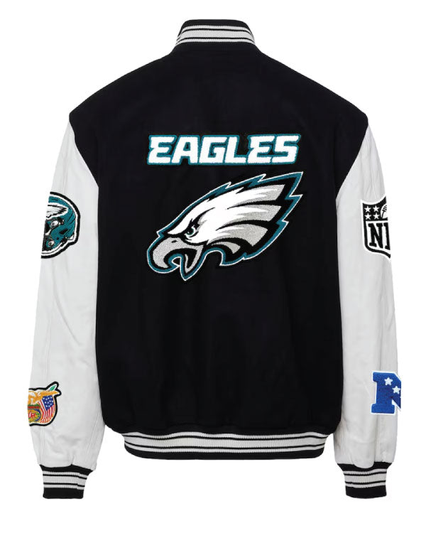 Philadelphia Eagles Jeff Hamilton Black Wool & Leather Varsity Jacket