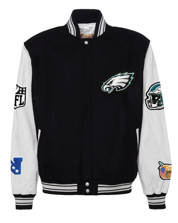 Philadelphia Eagles Jeff Hamilton Black Wool & Leather Varsity Jacket