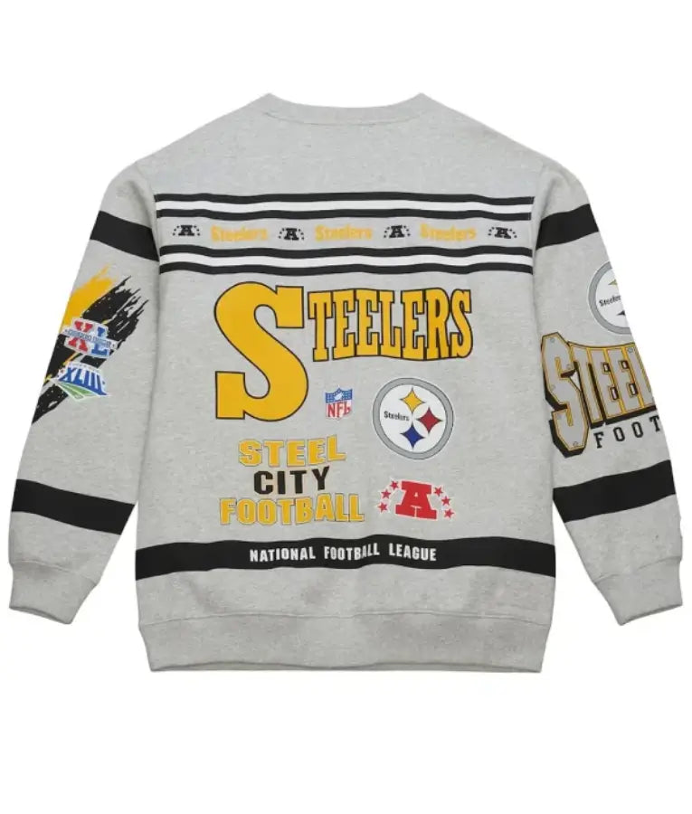 Pittsburgh Steelers Heather Gray All Over Print Vintage Sweatshirt