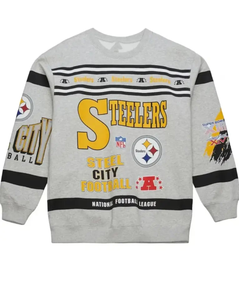 Pittsburgh Steelers Heather Gray All Over Print Vintage Sweatshirt