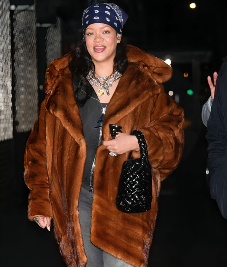 Rihanna NYC Brown Fur Hooded Coat