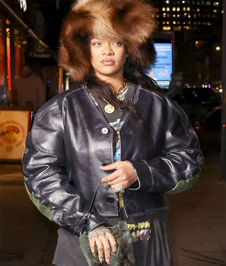 Rihanna Nyc Cropped Leather Jacket