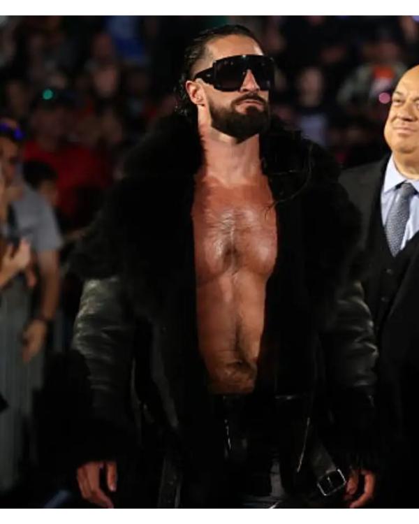 Seth Rollins Monday Night RAW Black Leather Fur Jacket