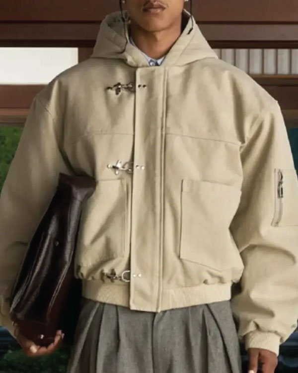 Shinzo Shige 15oz Canvas Clasp Beige Bomber Jacket