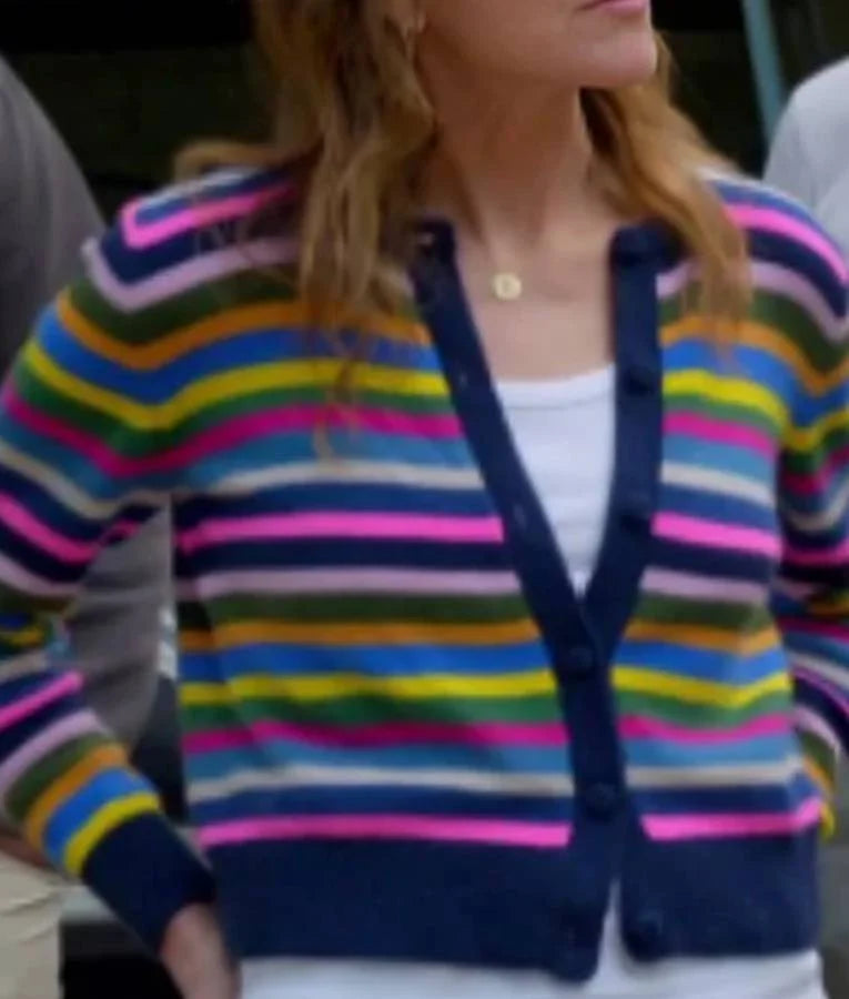 Shrinking Christa Miller Rainbow Striped Cardigan