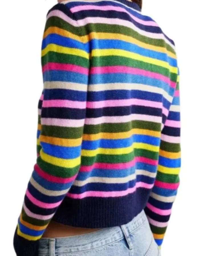 Shrinking Christa Miller Rainbow Striped Cardigan