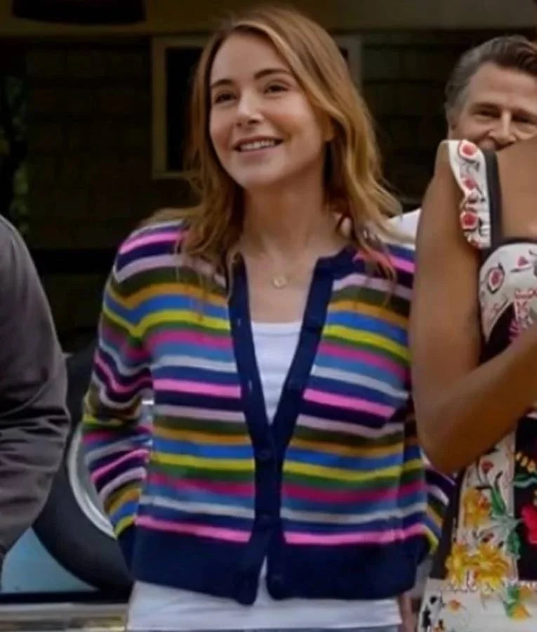 Shrinking Christa Miller Rainbow Striped Cardigan
