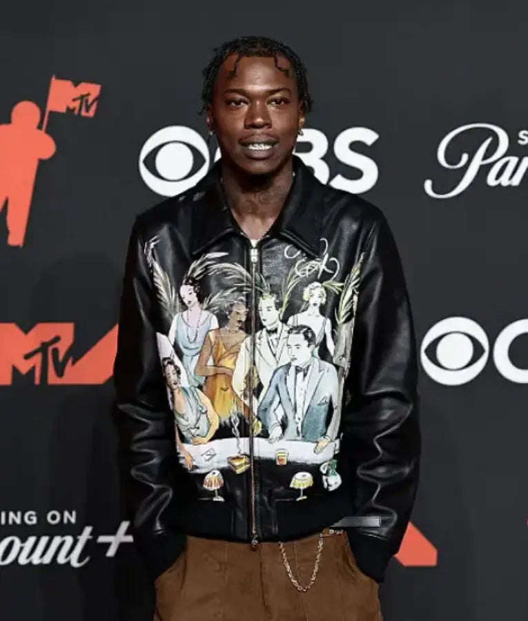 Skillibeng 2025 MTV Video Music Awards Black Leather Jacket