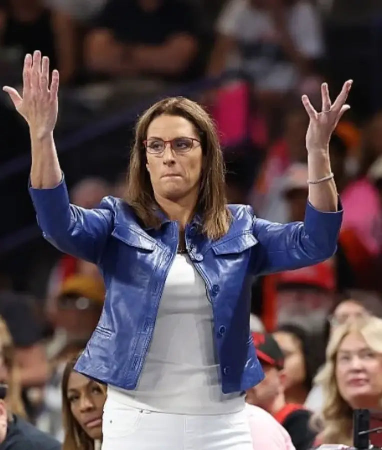 Stephanie White WNBA Playoffs Blue Leather Jacket