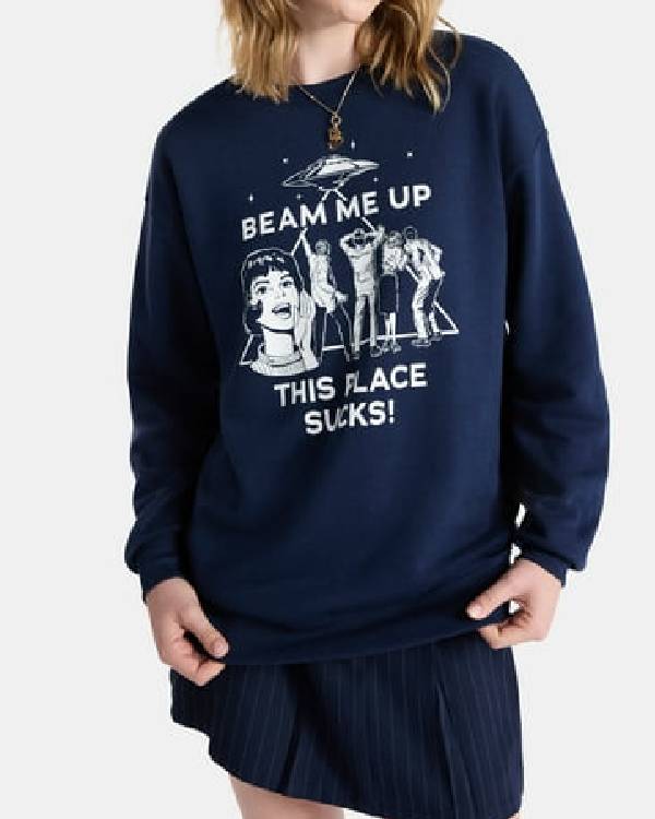 Stranger Things S05 Maya Hawke Navy Graphic Sweater