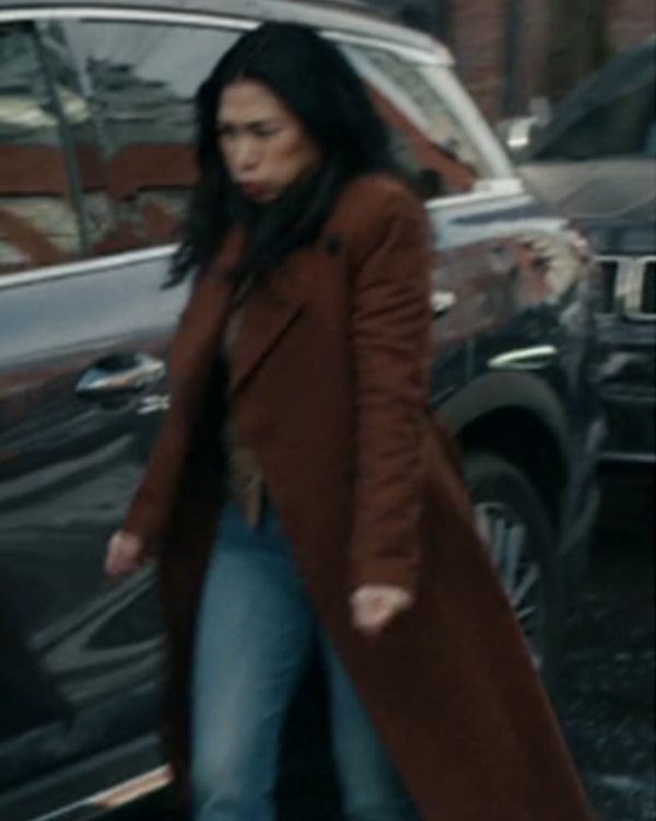 The Equalizer S05 Liza Lapira Brown Wrap Belted Coat