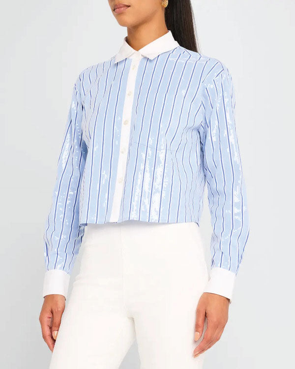 The Today Show 2025 Savannah Guthrie Blue Sequin Striped Shirt
