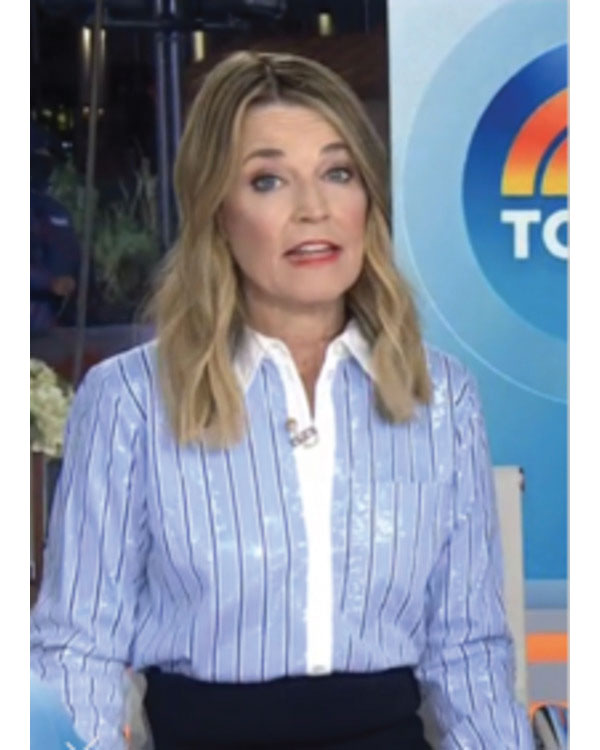 The Today Show 2025 Savannah Guthrie Blue Sequin Striped Shirt