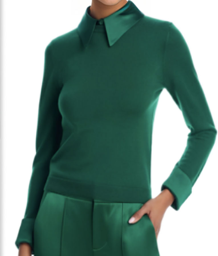 The Today Show Hoda Kotb Green Satin Collar Sweater