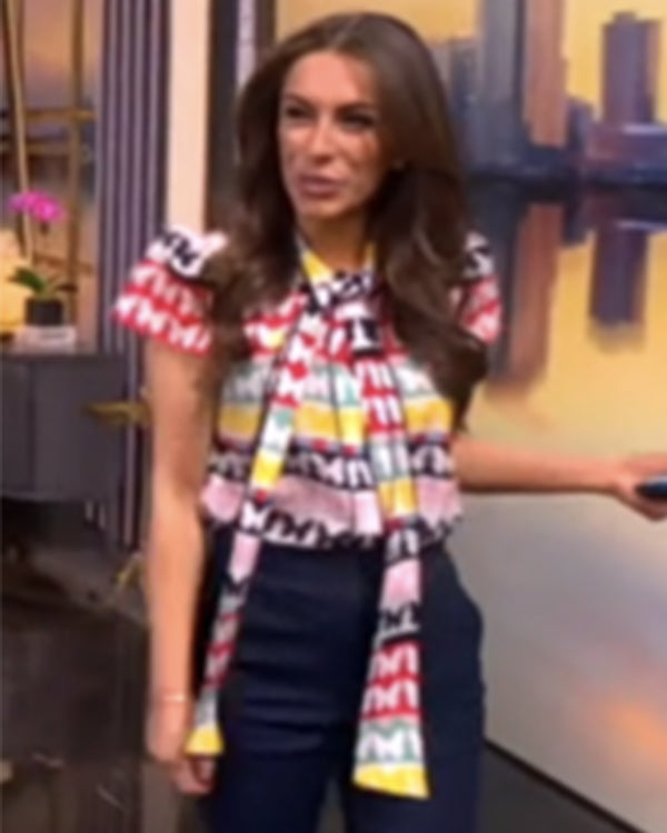 The View 2025 Alyssa Farah Griffin Butterfly Print Tie Neck Top