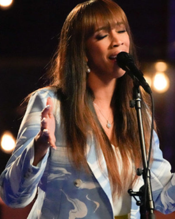 The Voice S27 Nell Simmons Blue & White Marble Print Blazer