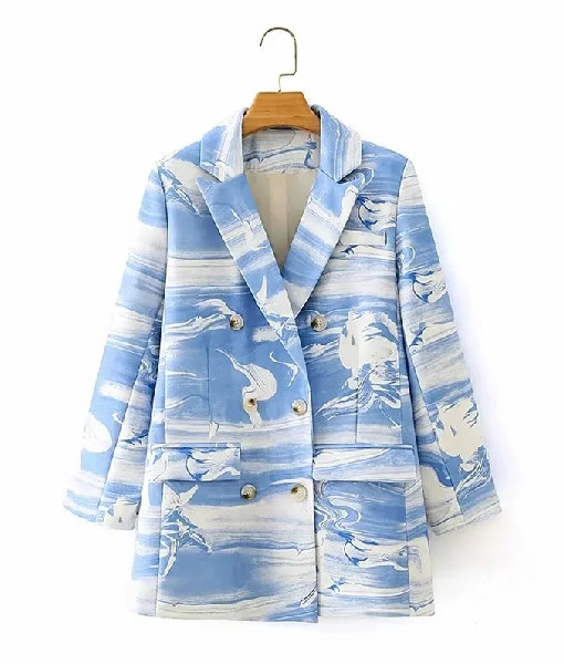 The Voice S27 Nell Simmons Blue & White Print Blazer