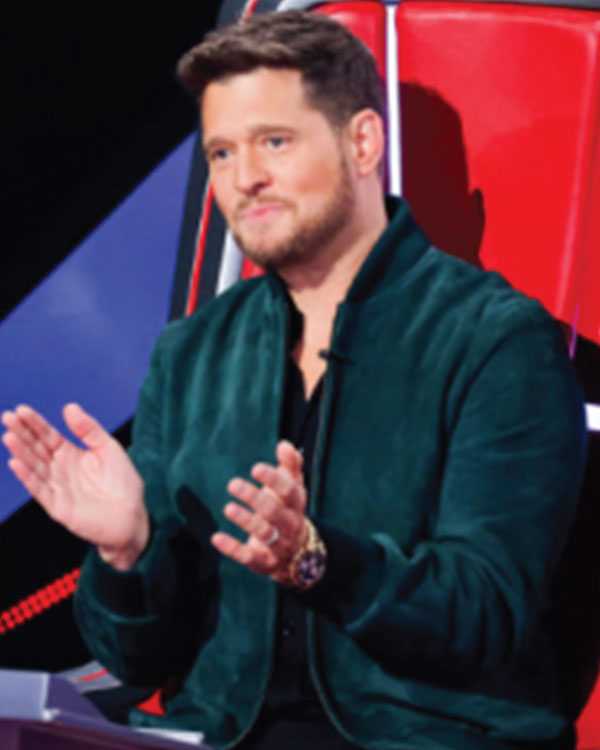The Voice S28 Michael Buble Green Suede Bomber Jacket