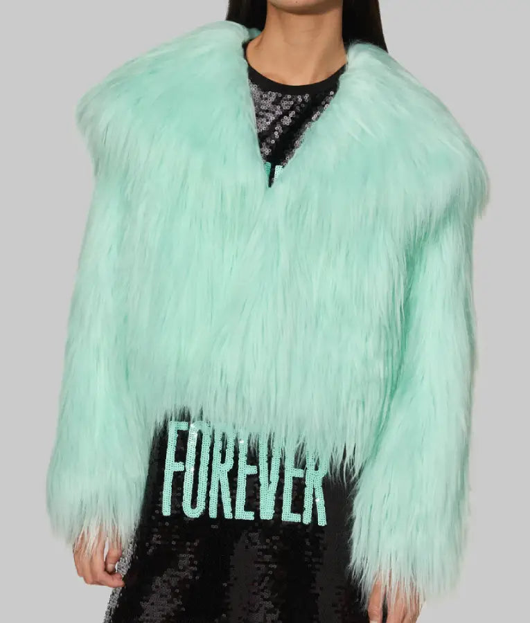 The Life Of A Showgirl Mint Faux Fur Coat