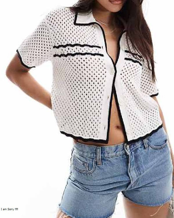 The Neighborhood Skye Townsend Crochet Polo Top